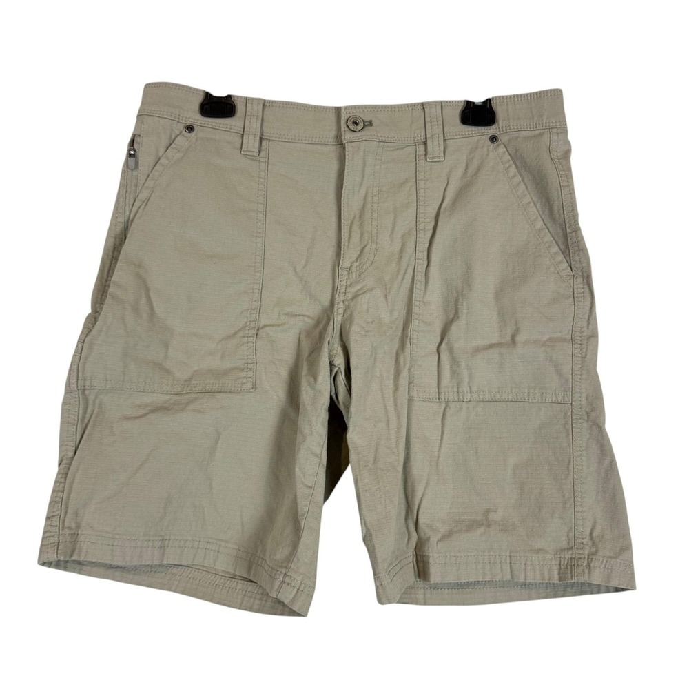 Weatherproof Cargo Shorts Mens 32 Beige Canvas Stretch 10 Inseam Travel